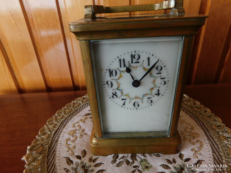 Antique English travel watch, table clock, 8 days, flawless, original structure, flawless operation