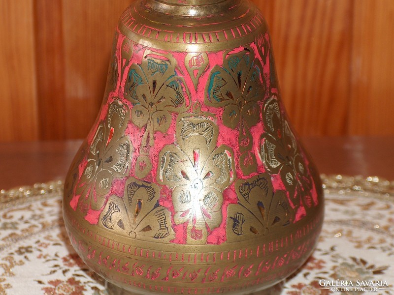 Large copper painted, chiselled handcrafted vase with long neck