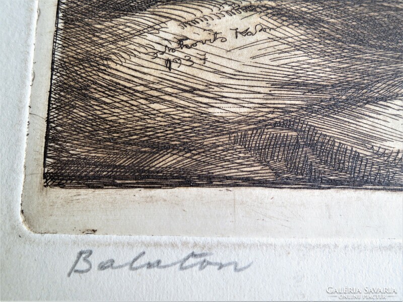 Kálmán Istókovits (1898-1990): Balaton landscape, colored etching, 1937