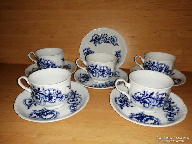 Kék virág mintás porcelán kávés teás csésze készlet 5 személyes (10/K)