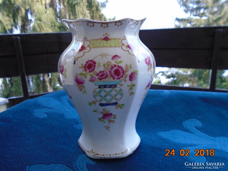 1900 F.Winkle&co English convex enamel patterned hexagonal vase