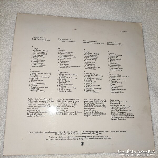 Örökzöld melódiák bakelit lemez, 1978 LP