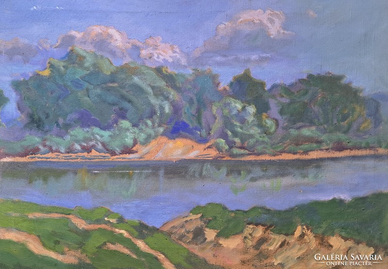 Riverside landscape - oil painting - Danube/ Tisza