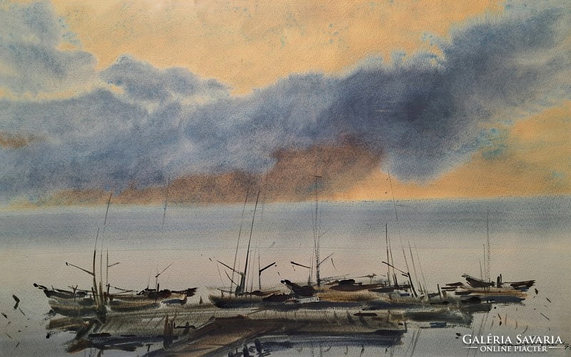 Adolf Weintrager: harbor, 1974 - watercolor