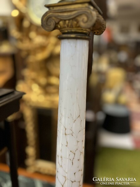 Extra large antique copper table lamp with alabaster column