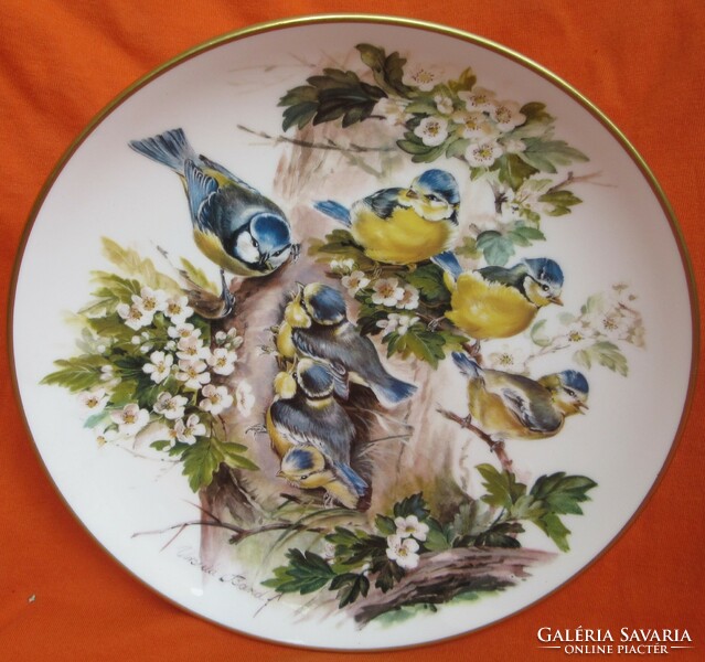 Bluebird family decorative wall plate, limited edition, marked, ursula bands, diameter 20 cm, German porcelain