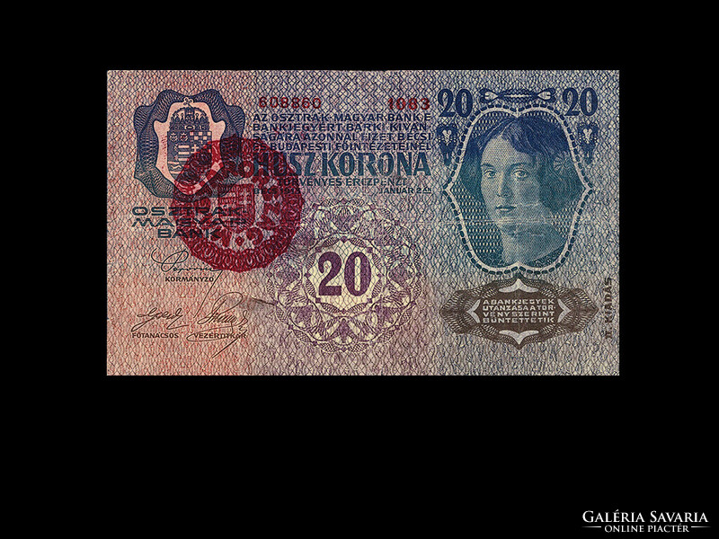 20 KORONA - 1913 JANUÁR 2 - II. KIADÁS Magyarország bélyegzéssel!