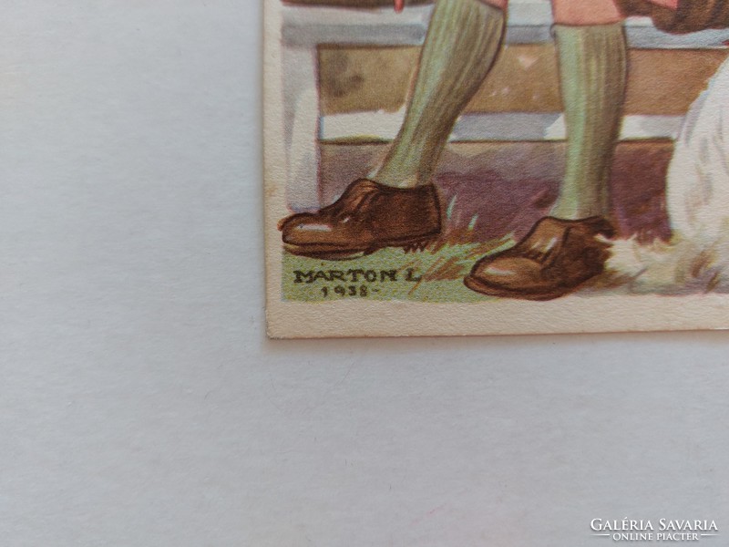 Régi képeslap 1938 cserkész levelezőlap Márton Lajos rajza
