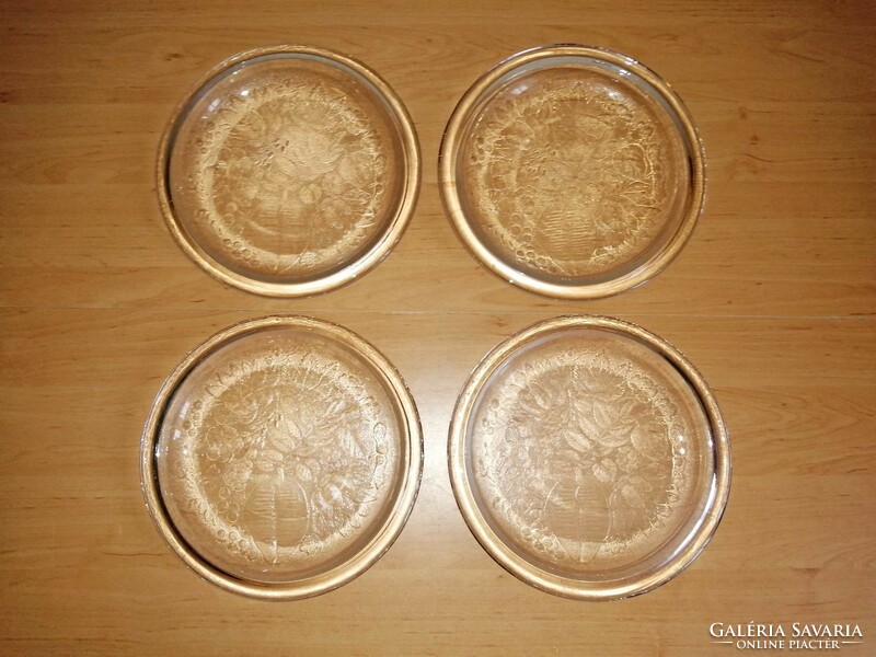 Nehéz, vastag anyagában virágmintás üveg tányér, tálaló 4 db egyben 25 cm (7p)
