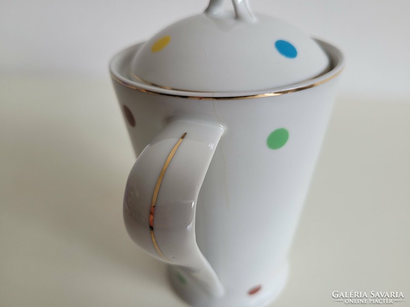 Régi Hollóházi porcelán színes pöttyös kávés kanna retro mokkás kiöntő mid century