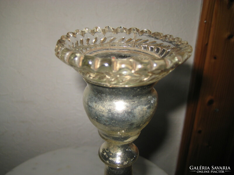 Antique, traditional blown glass candle holder, 9 x 21 cm