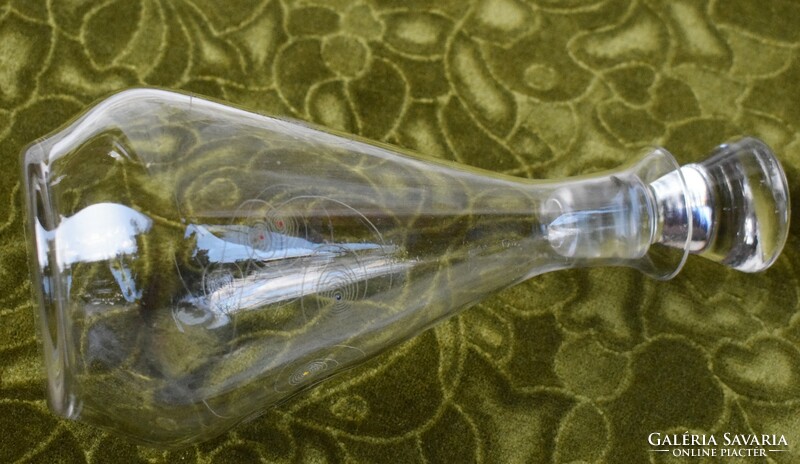 Art-deco mintás csiszolt italos üveg palack 11 x 25 cm