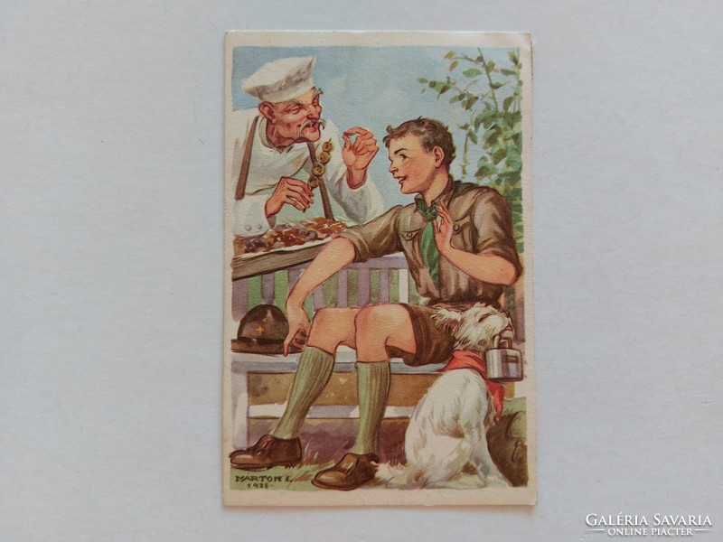 Régi képeslap 1938 cserkész levelezőlap Márton Lajos rajza