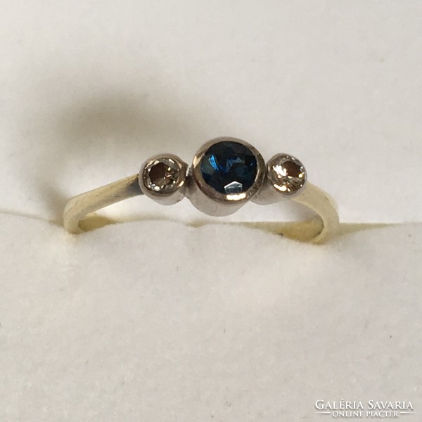 Briliáns Kék Zafir Gyűrű Fehérarany Sárgaarany 50-es