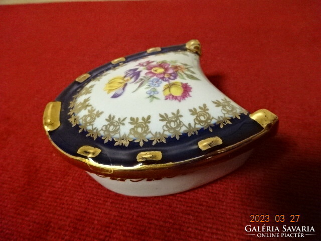 German porcelain centerpiece, cobalt blue border, richly gilded, length 7.5 cm. Jokai.