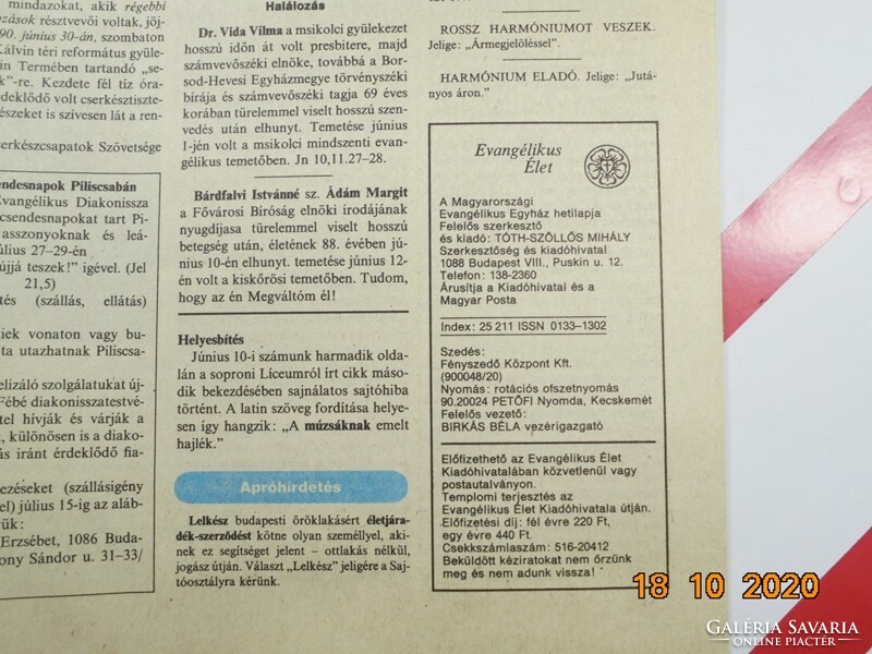 Régi retro újság - Evangélikus Élet - 1990. június 24. Születésnapra ajándék