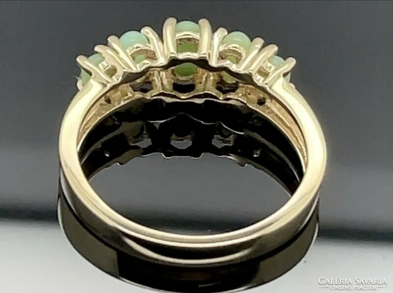 Green terra opal gemstone 9 carat gold ring ceramic ring 375-- size 56