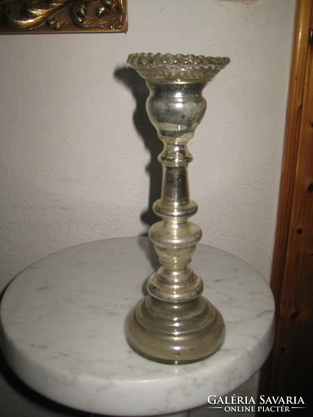 Antik  , hagyományos  eljárással készült  fújt üveg gyertyatartó , 9 x 21 cm