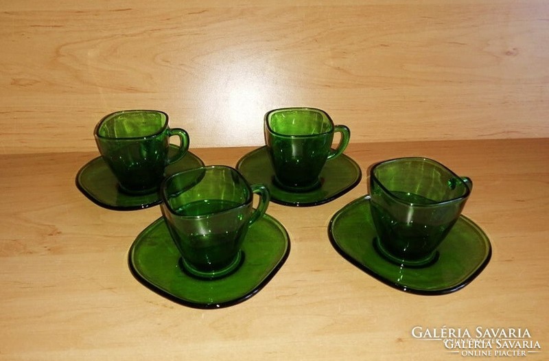 Art deco green glass coffee cup set for 4 people (6 / k)