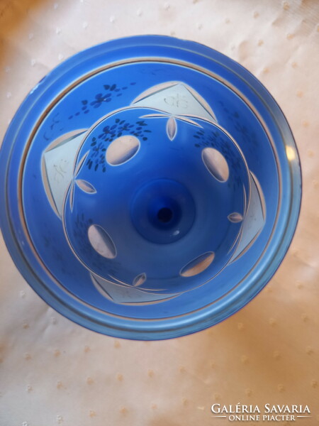 Kék színű bieder jellegű cseh üvegpohár (No.0069714/5)