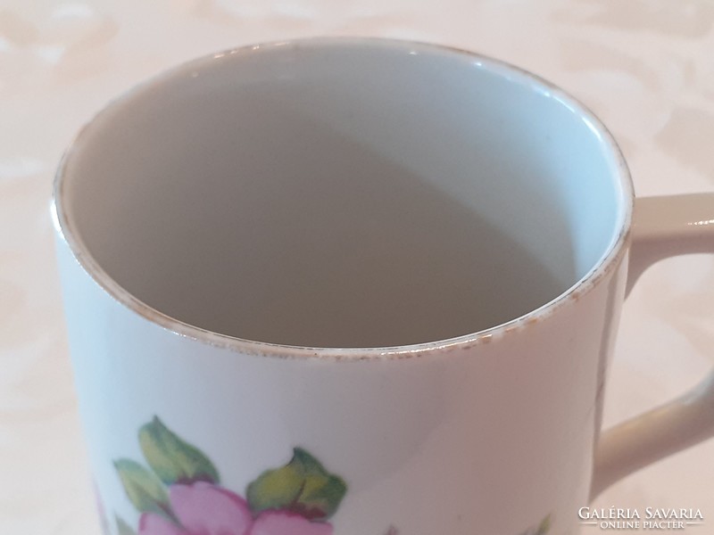 Régi Zsolnay porcelán bögre vadrózsás népi teás csésze