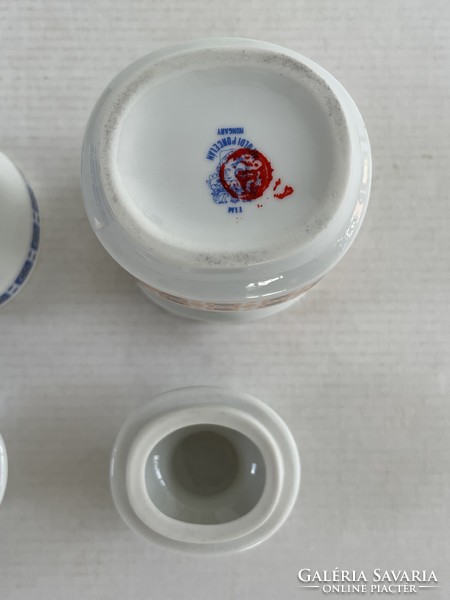 2 retro, vintage lowland porcelain spice holders: marjoram, cloves