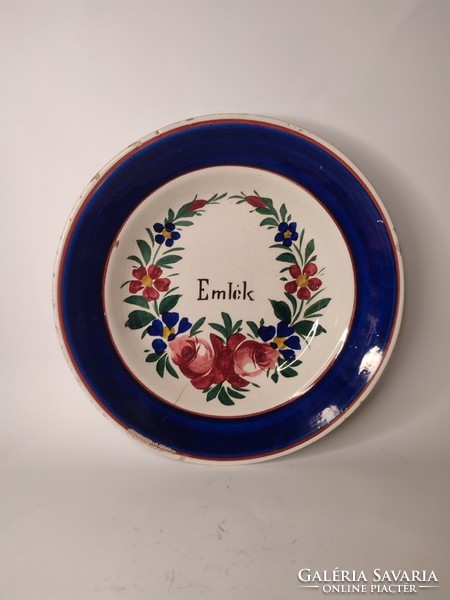 Old abbot's village, painted folk hard ceramic wall plate with commemorative inscription