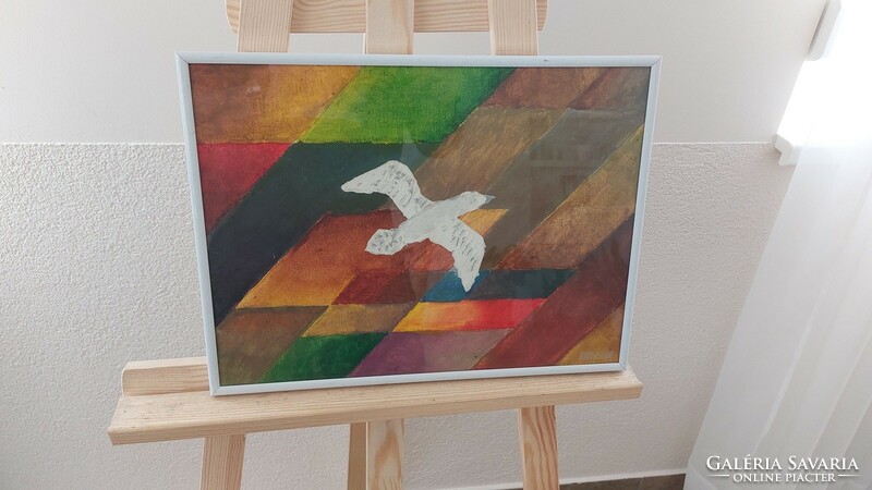(K) Szignózott absztrakt festmény 41x32 cm kerettel