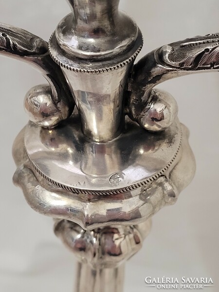Silver, two-branched candelabra pair, marked, Vienna 1854.