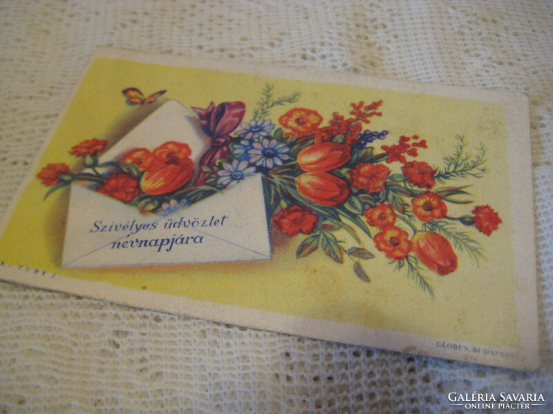 Warm greetings for your name day from the 1940s on the fashionable small postcards of that time