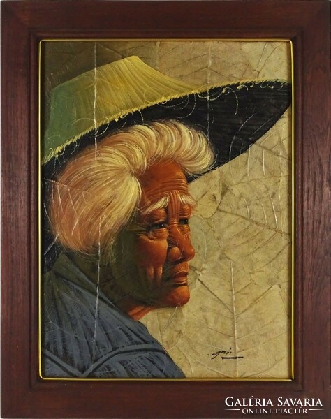 1M474 XX. századi festő : Vietnámi idős hölgy portréja