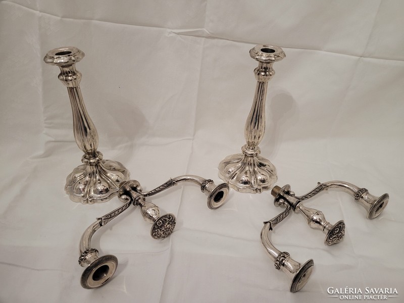 Silver, two-branched candelabra pair, marked, Vienna 1854.