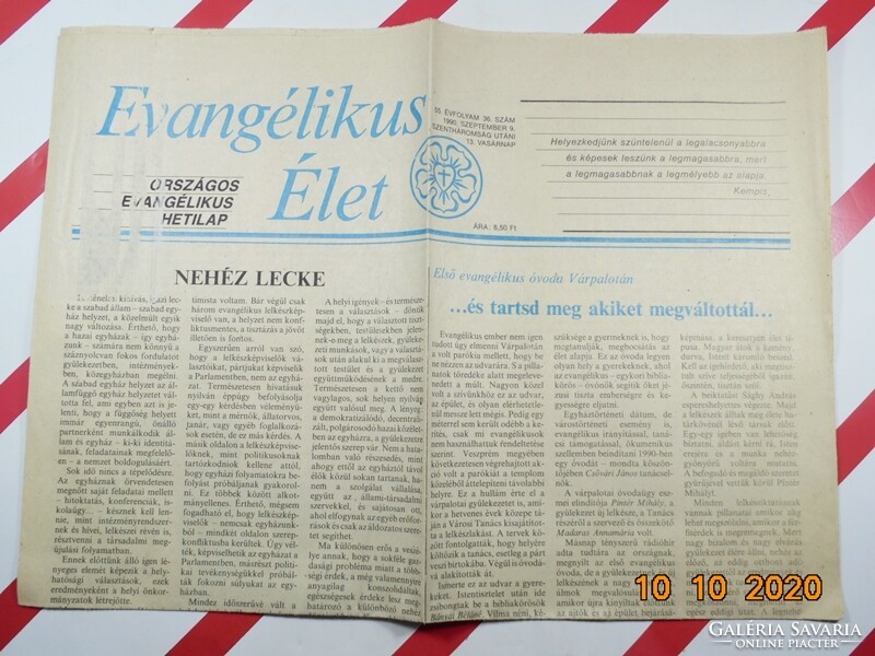 Régi retro újság - Evangélikus Élet - 1990. szeptember 9. - Születésnapra ajándék