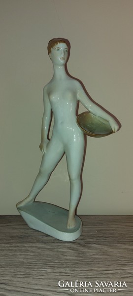 Zsolnay female nude with bowl with shield seal