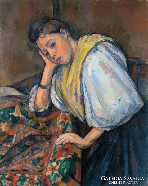 Cézanne - Olasz nő asztalra könyökölve - vakrámás vászon reprint