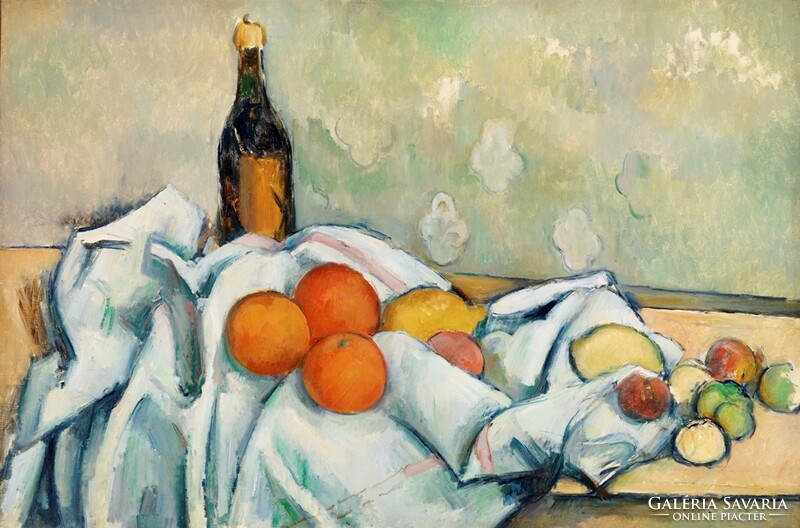 Cézanne - Csendélet gyümölcsökkel és üveggel - vakrámás vászon reprint