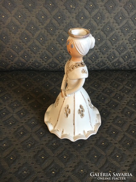 Glazed ceramic candlestick, female figure