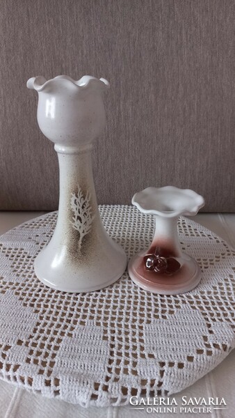 Vintage ceramic candle holders, smaller with plastic decoration, large: 20x10.5x7 cm, small: 8x8x7 cm