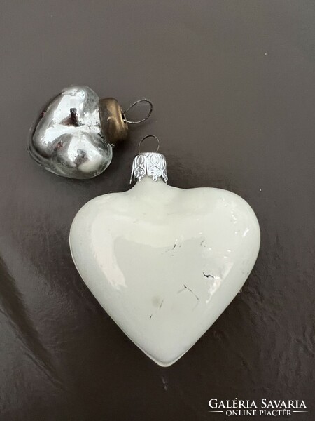 Two glass heart Christmas tree decorations