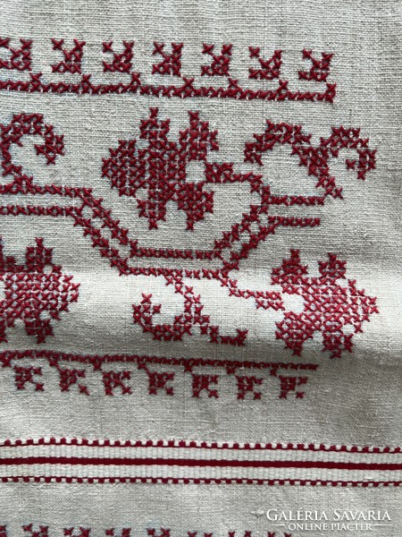 Hand-woven linen embroidered cross-stitch large tablecloth, runner or wall protector 150x60cm