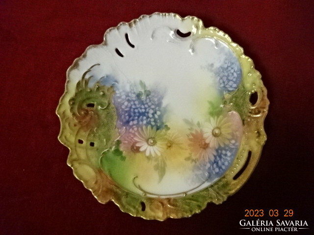 Német porcelán, antik, áttört szélű tányér, átmérője 20,5 cm. Jókai.