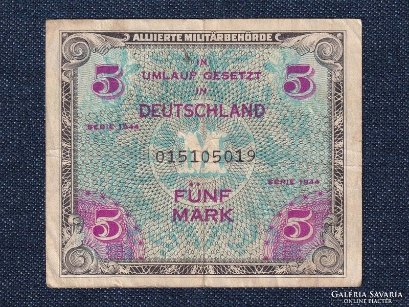 Németország II. VH megszállt német terület 5 Márka bankjegy 1944 (id73745)