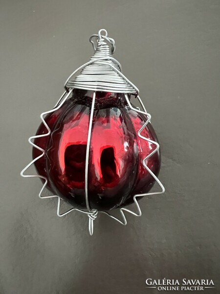 Old thick glass burgundy Christmas tree decoration