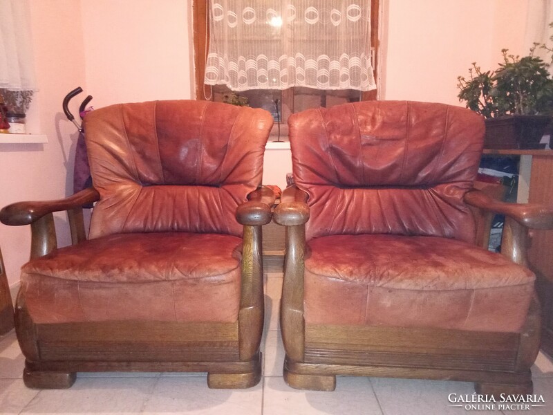 Real leather, solid, carved oak armchairs 30,000 for two! Take it! They are for sale.