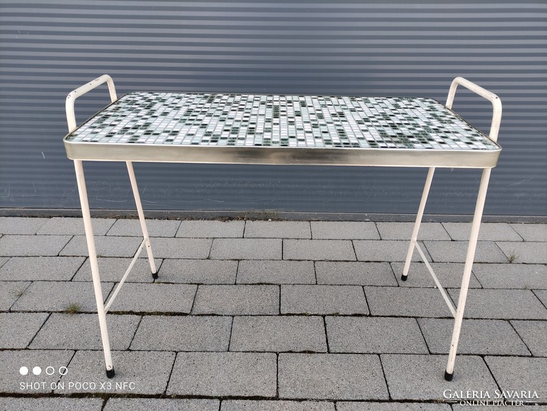 Trendy unique discount! Mid-century mosaic table with a metal frame flower stand