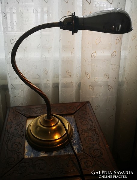 Antique copper desk lamp, bank lamp, throat tube controllable light, rarity. Art Nouveau art deco