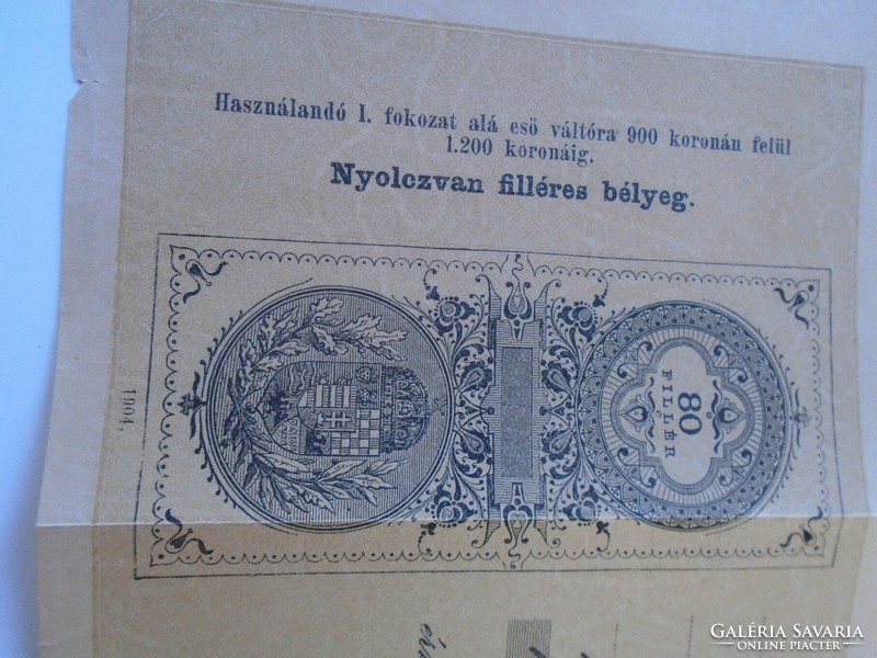 ZA424.3.1  Régi váltó nyolcvan filléres bélyeg 1904 -  630 Korona- Klein Miksa úr DÉVA