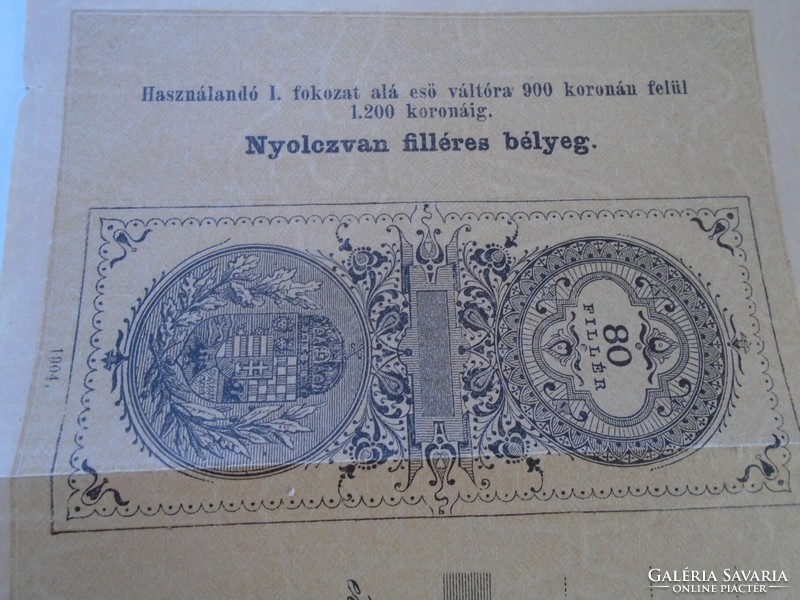 ZA424.3.1  Régi váltó nyolcvan filléres bélyeg 1904 -  630 Korona- Klein Miksa úr DÉVA
