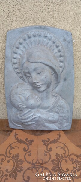 Hatalmas fém Madonna gyermekével relief ALKUDHATÓ