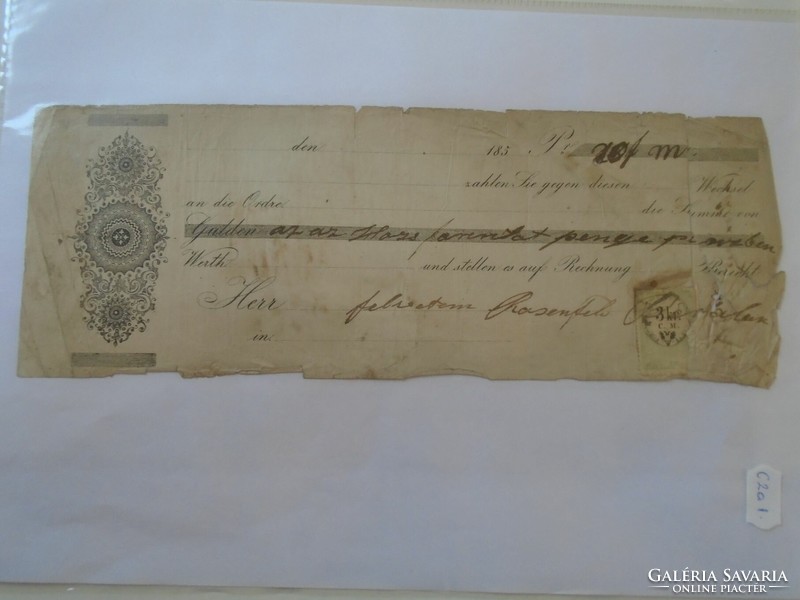 ZA424.4  Régi váltó  1850's  Kolozsvár  -Rosenfeld Bertalan  20 forint pengő pénzben / gulden